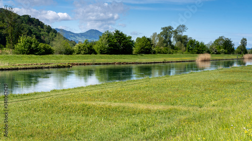 Gorgeous landscapes along the mouth of Linth river and canal at the head of the Upper Zurich Lake  Obersee   St. Gallen  Switzerland