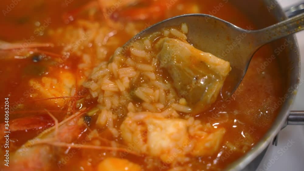 Traditional Portuguese Shrimp and Rice Soup Close Up Traditional Portuguese Shrimp and Rice Soup Close Up