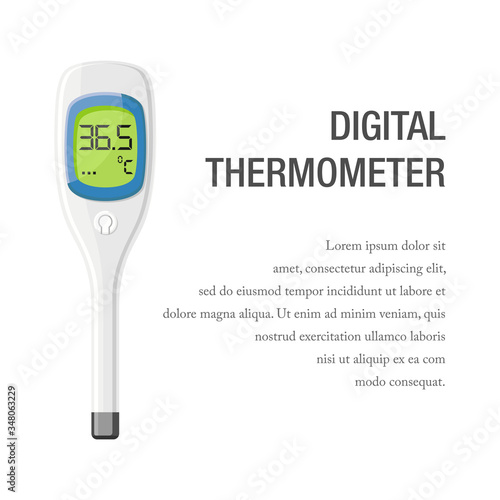 Vector illustration of a digital thermometer. Suitable for health equipment design elements to check a patient's body temperature during a fever. Flat and professional thermometer icon.