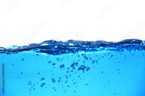 The blue water and bubble on white background.