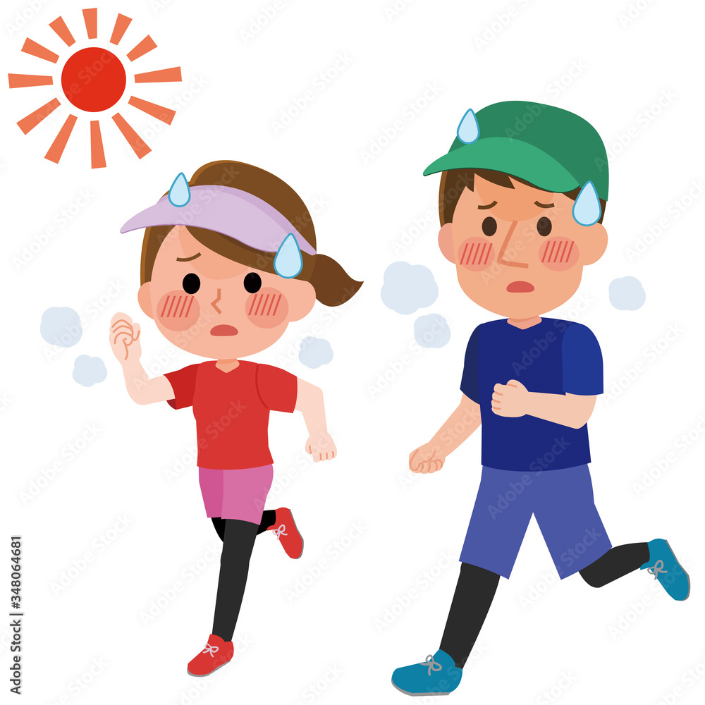 熱中症 ランニングする男女 イラスト 熱中症 ランニングする男女 イラスト