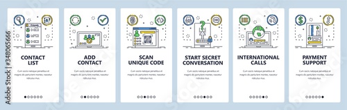 Contacts website and mobile app onboarding screens vector template