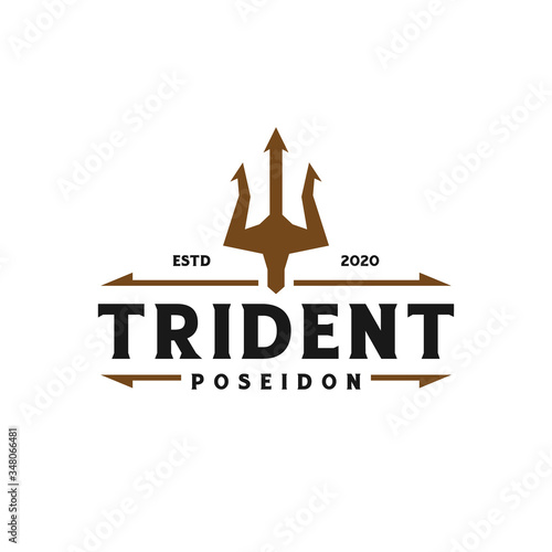Trident spear of poseidon retro hipster logo design