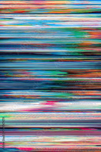 Colorful abstract background. Digital distortion. Blue orange glitch stripe texture.