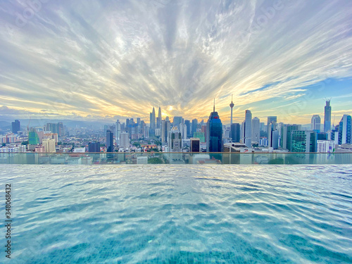 Photography Swimming pool on roof top with beautiful city view, Kuala Lumpur, Malaysia