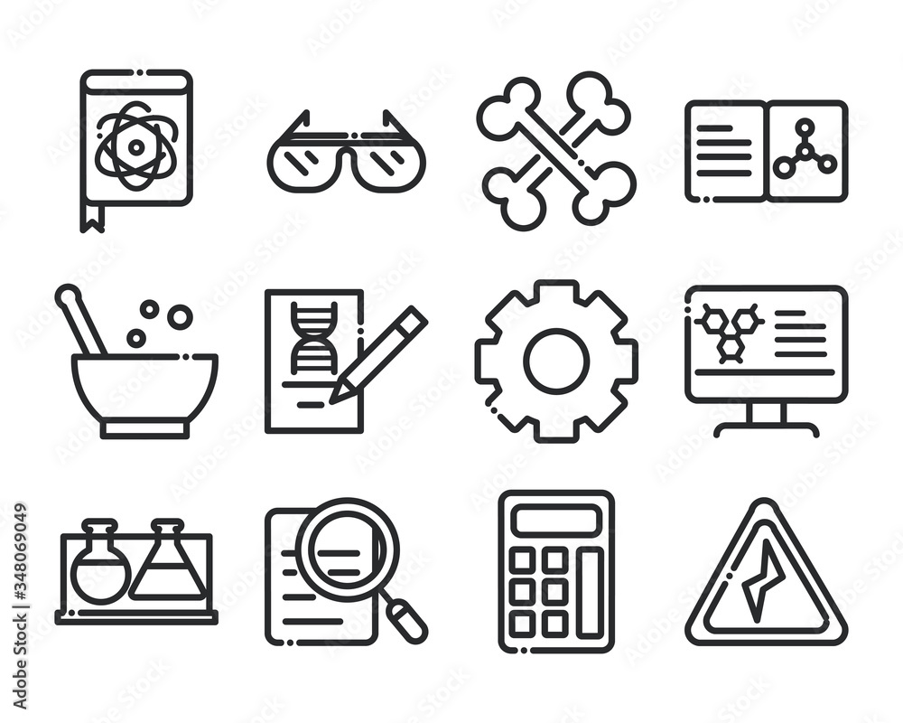 science and research laboratory study icons collection line style icon science and research laboratory study icons collection line style icon