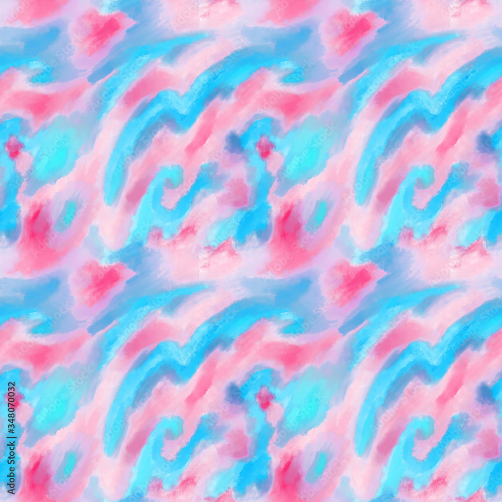 Neon pink and blue curves in a seamless pattern