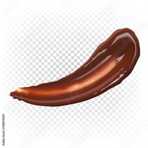 Chocolate vector realistic brushstroke isolated on a white transparent background. Arch-shaped smeared chocolate. Ganache, pastry decor, decoration for presentation and desserts.