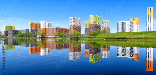 Photography modern city skyline architecture panorama landmark against blue sky background U