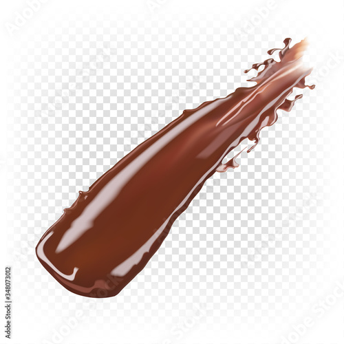 Thick melted chocolate smeared on the surface. Chocolate smear, decor, presentation, dessert. Liquid chocolate. Vector 3d realistic illustration isolated on white transparent background.