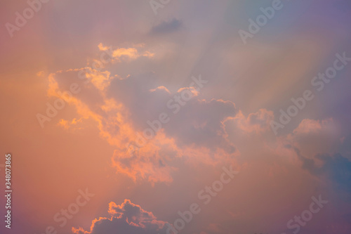dramatic colorful sky at sunrise or sunset , with clound and sunray