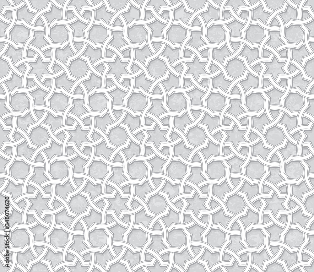 Fototapeta premium Arabesque Star Pattern with Grunge Light Grey Background, Vector Illustration