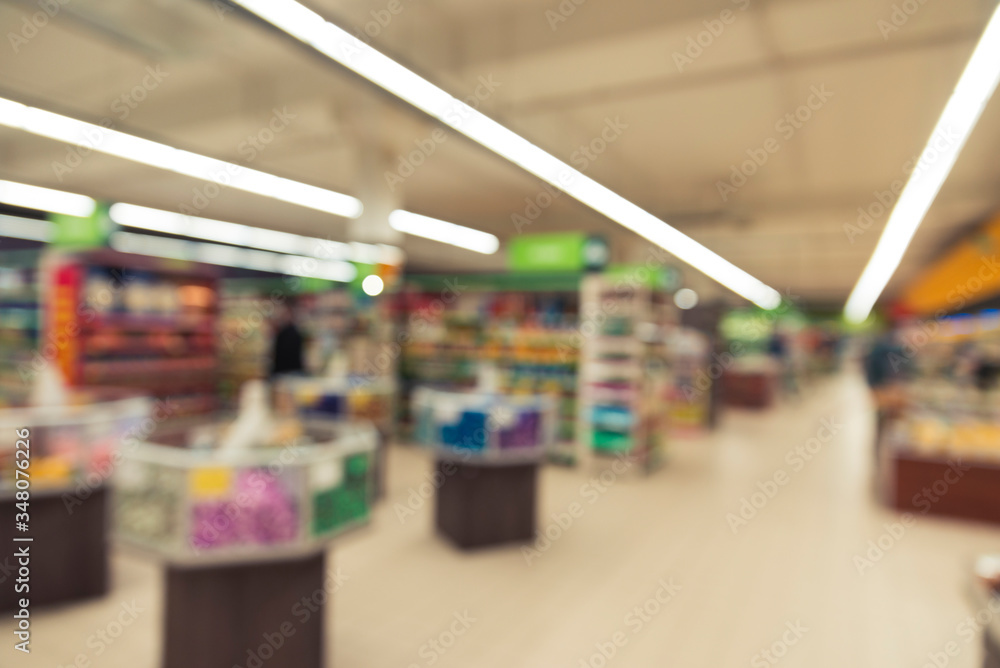 Fototapeta premium Wood top table on blur supermarket background