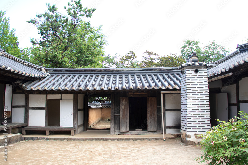 Traditional Korean style architecture in South Korea. Traditional Korean house.