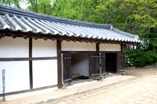 Traditional Korean style architecture in South Korea. Traditional Korean house. © Creative