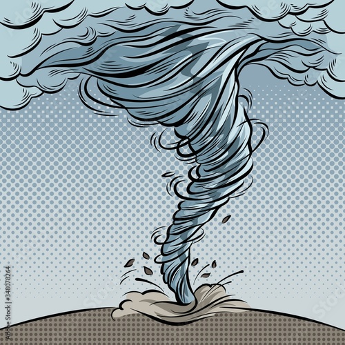 A tornado hand drawn vector illustration . Pop art cartoon comic style