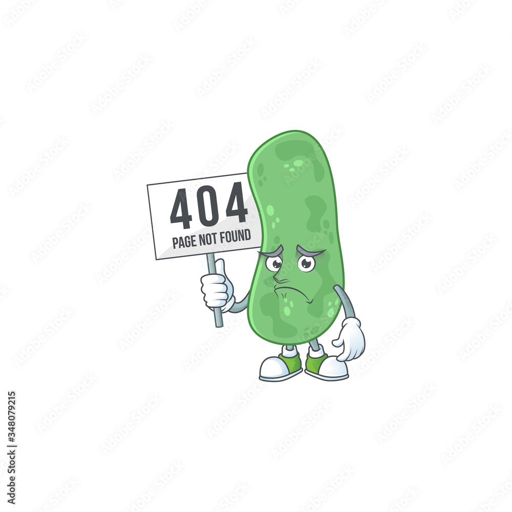 Obraz premium Sad face of enterobacteriaceae cartoon character raised up 404 boards