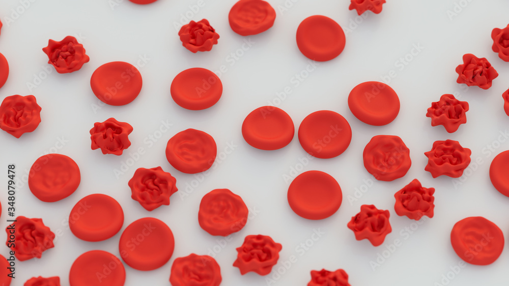 Red blood cells affected by hypertension disease 3D render Red blood cells affected by hypertension disease 3D render