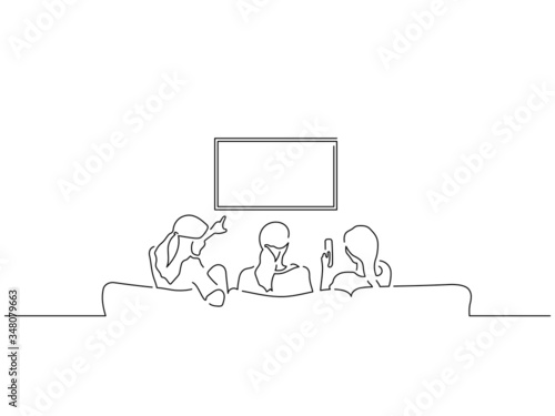 People watching tv isolated line drawing, vector illustration design.