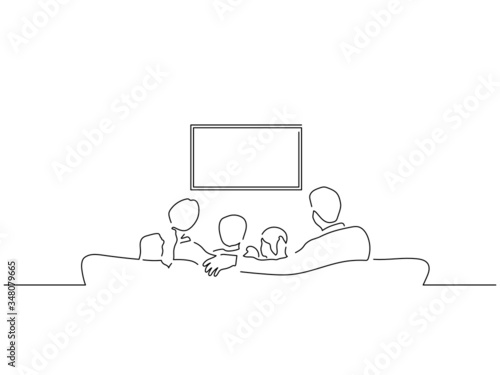 People watching tv isolated line drawing, vector illustration design.