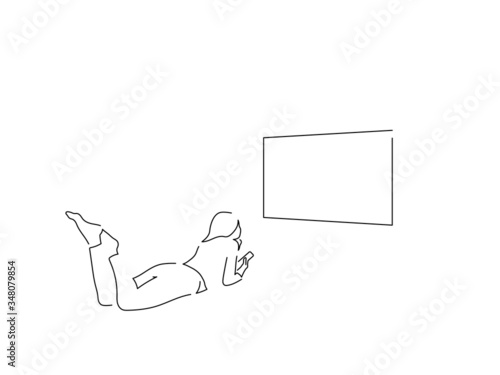 People watching tv isolated line drawing, vector illustration design.