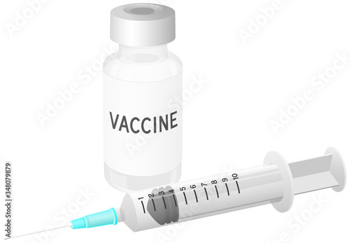 Vector illustration of a glass vaccine bottle and a syringe.