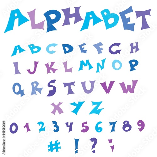 Isolated hand drawn vector colorful english alphabet.