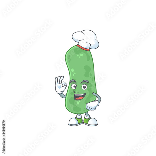 Enterobacteriaceae cartoon design style proudly wearing white chef hat