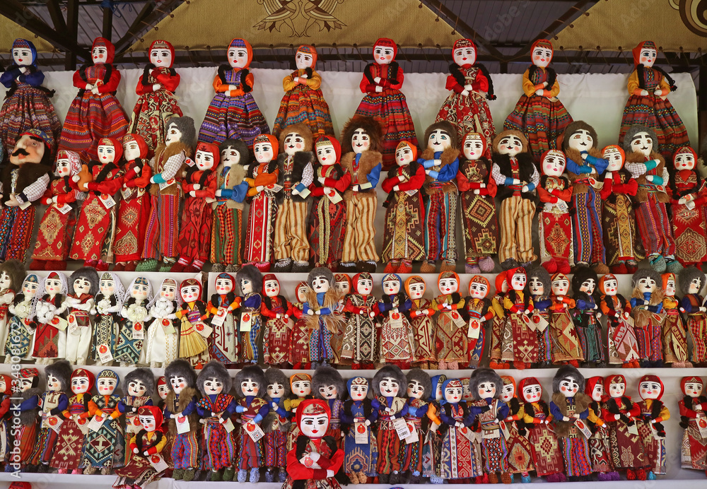 Dolls in Armenian Traditional Costumes for Sale in the Souvenir Shop at Vernissage Market,Yerevan, Armenia