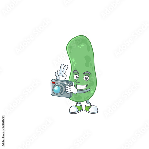 Enterobacteriaceae photographer mascot design concept using an expensive camera