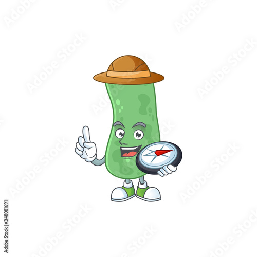 World explorer enterobacteriaceae cartoon design style using compass