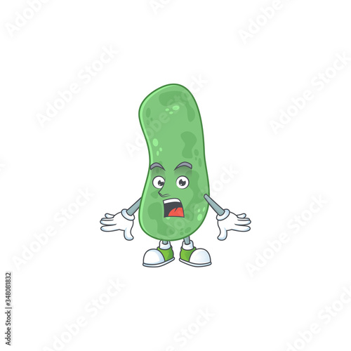 A cartoon design of enterobacteriaceae showing an amazed gesture