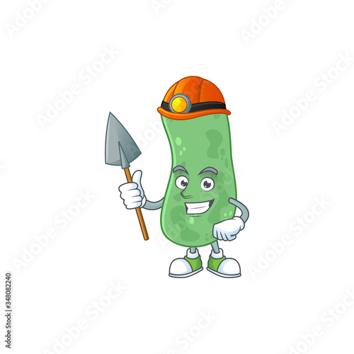 cartoon character design of enterobacteriaceae work as a miner