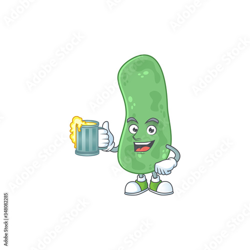 Happy enterobacteriaceae mascot style toast with a glass of beer