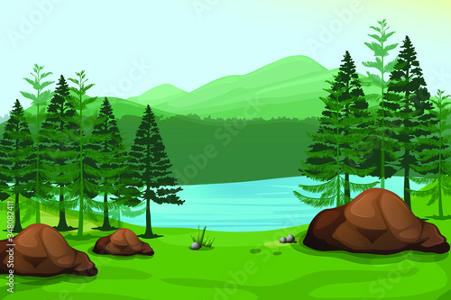 beautiful hill with lake landscape