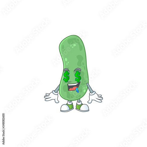 mascot character style of rich enterobacteriaceae with money eyes