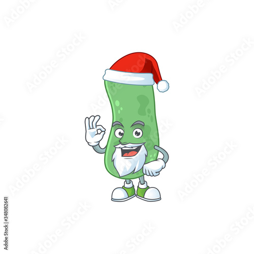 Friendly enterobacteriaceae Santa cartoon character design with ok finger
