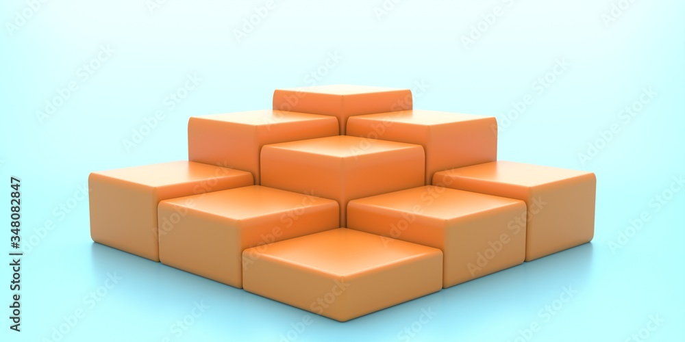 Display platforms blocks set empty, orange on blue background. 3d illustration Display platforms blocks set empty, orange on blue background. 3d illustration