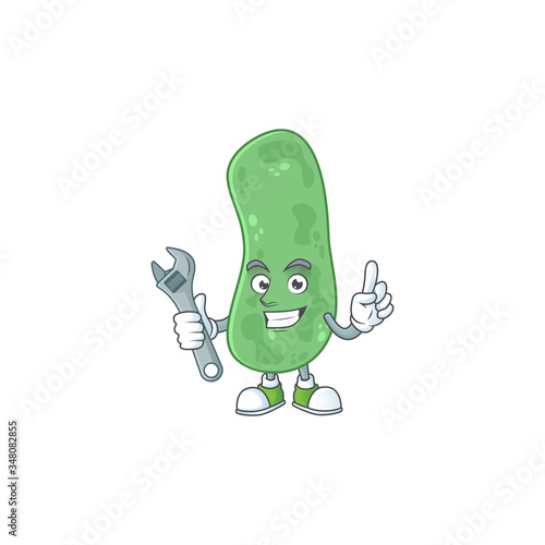 A mechanic enterobacteriaceae mascot character fix a broken machine