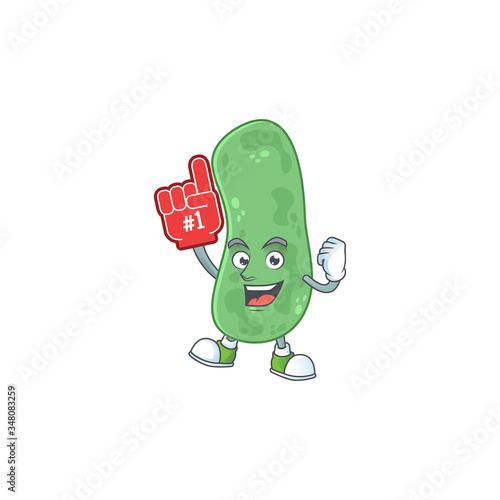 Cartoon character concept of enterobacteriaceae holding red foam finger