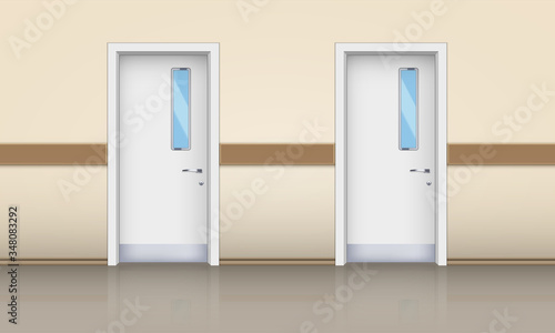 Hospital hall and medical doors.