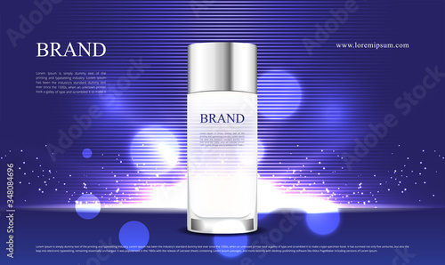 Advertising cosmetics product with violet lighting effect and 3d packaging