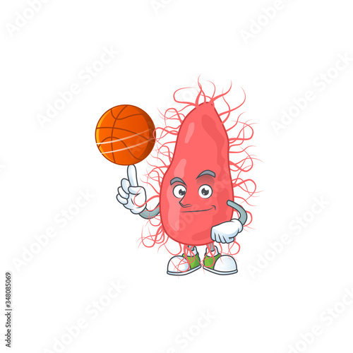 An athletic escherichia cartoon design style playing basketball