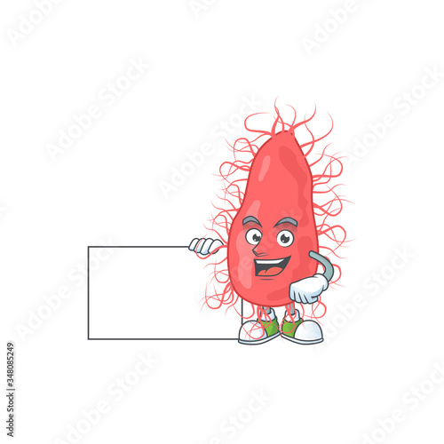 Escherichia cartoon character concept Thumbs up having a white board