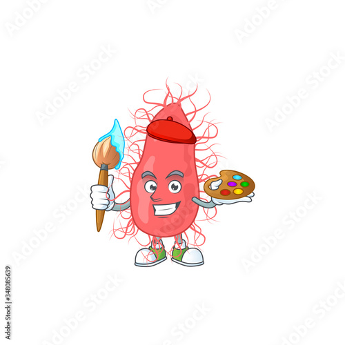 Artistic Artist of escherichia cartoon character painting with a brush
