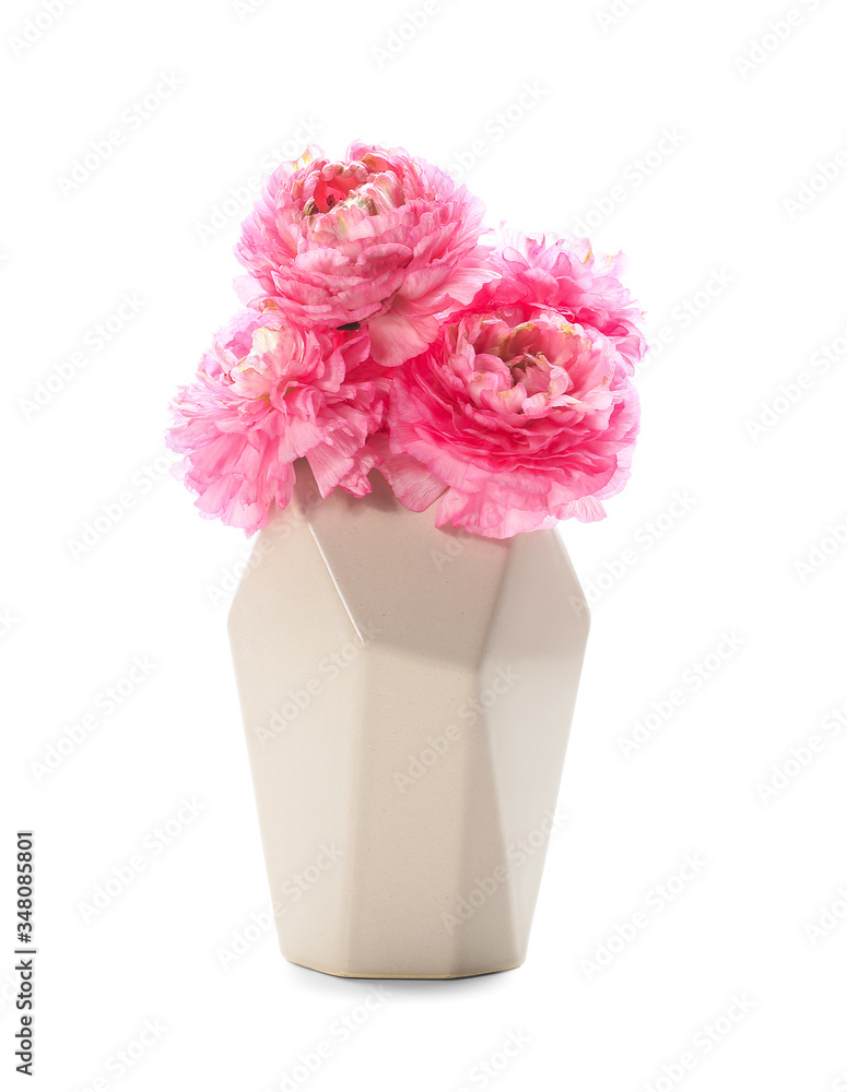 Vase with bouquet of flowers on white background Vase with bouquet of flowers on white background
