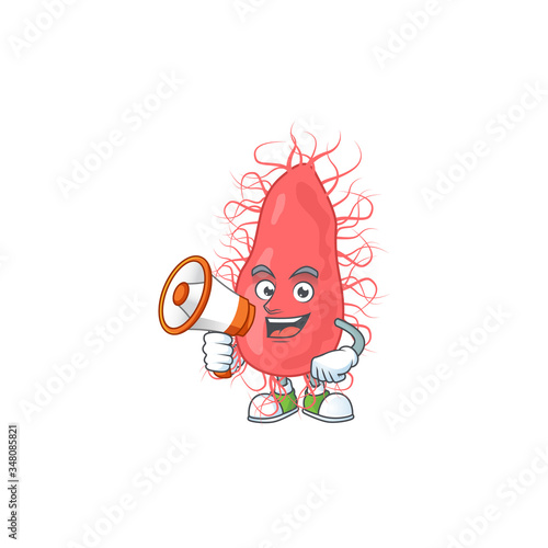A picture of escherichia cartoon design style speaking on a megaphone