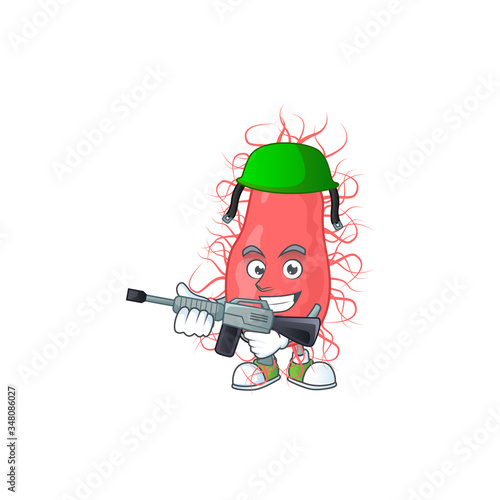 An elegant escherichia Army mascot design style using automatic gun