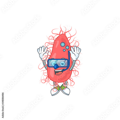 Mascot design concept of escherichia wearing Diving glasses
