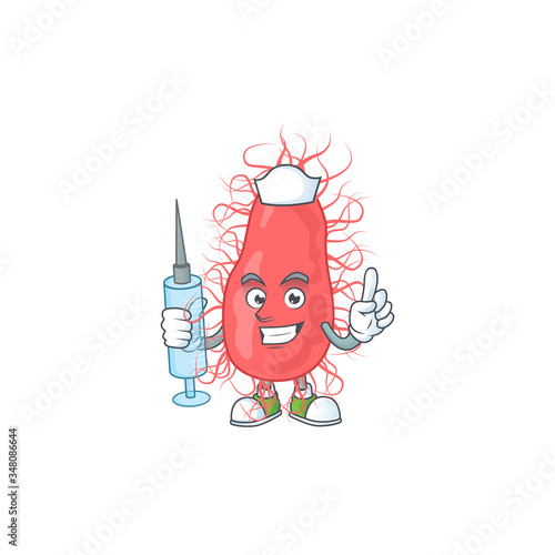 Friendly Nurse escherichia mascot design style using syringe